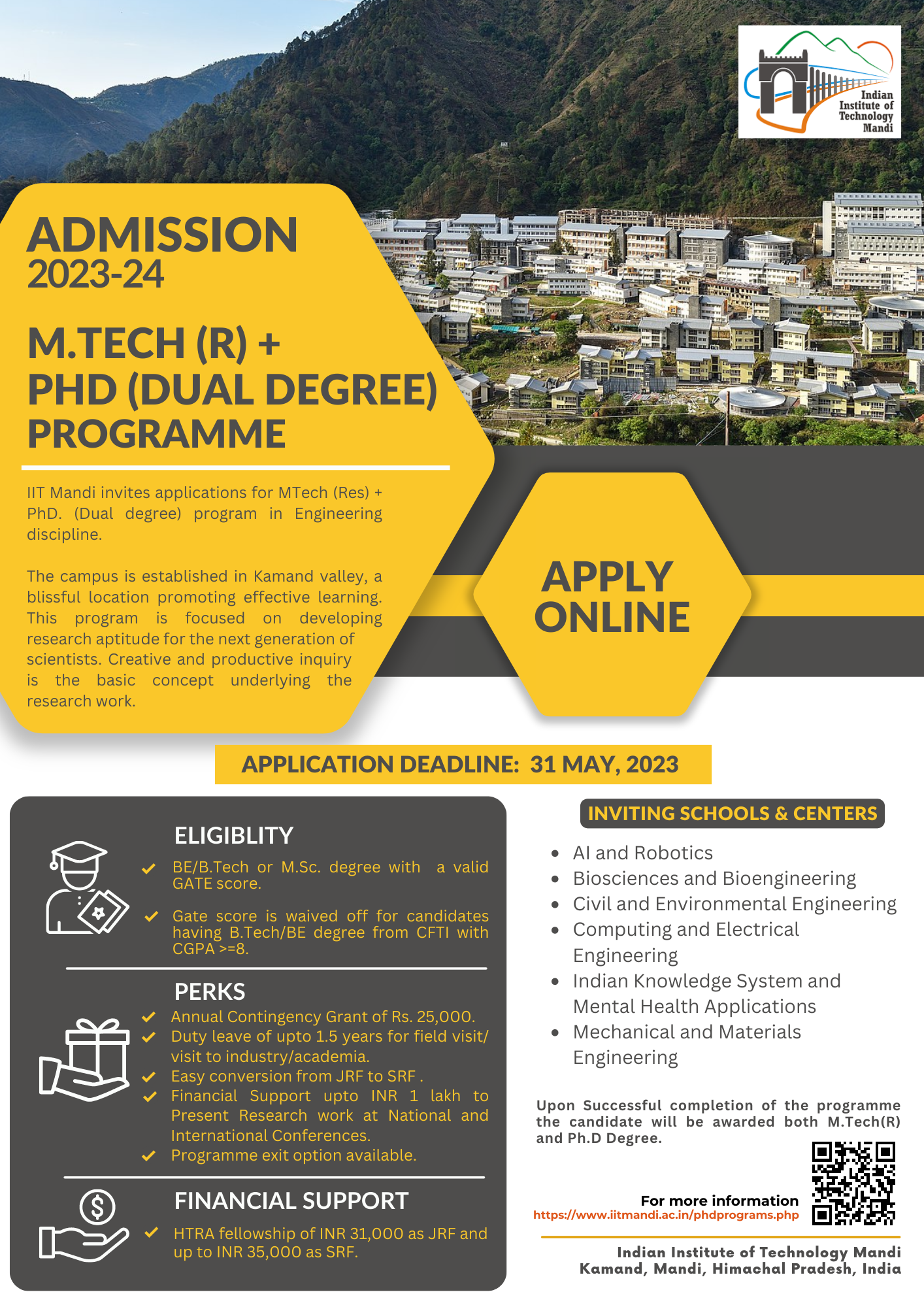 mtech phd dual degree duration